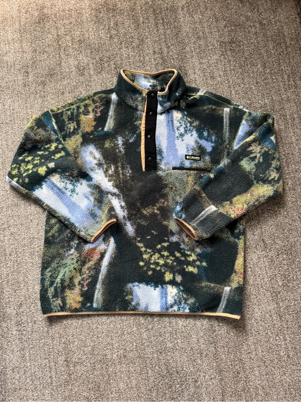 Columbia Multi-Color Forest Print Snap-up Fleece Pullover